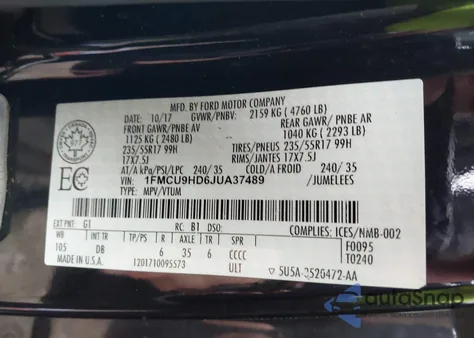 2018 Ford Escape Sel from USA, damaged, VIN 1FMCU9HD6JUA37489